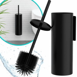 Hovea - Klobürste Wandmontage Schwarz - Toilettenbürste Silikon & Metall - Wand WC-Bürste Ohne Bohren - Wandbefestigung mit Sticker oder Schraube - Klobürstenhalter - WC3610