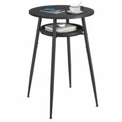 VASAGLE EKHO Kollektion – Bartisch mit Stauraum, hoher runder Tisch, Kunstleder mit Nähten, Mid-Century-Modern-Stil, Küche, Hausbar, Wohnzimmer, einfache Montage, ebenholzschwarz-tintenschwarz