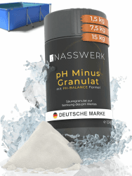 NASSWERK® pH Minus Granulat 1,5kg | Organisches pH Minus Pool Granulat zur pH Wert Regulierung | pH Senker Pool & Whirlpool | pH-Minus Granulat hocheffektiv | pH Down Pulver zur pH-Wert Korrektur pH-