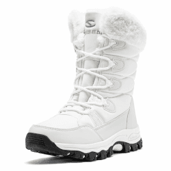 HOBIBEAR Damen Schneestiefel Leichtgewichtige Warme Kunstpelz gefüttert Wasserdicht Winter Mid-Calf Stiefel 40 EU Weiß