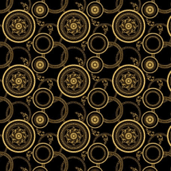 HEKO PANELS Stoff Oxford Wasserdichte Meterware Canvas-Stoff Polyester Stoff Zum Nähen Nähstoffe Möbelstoffe Dekostoffe Handwerken Wasserabweisend Blickdicht Mandala Gold Schwarz 100 x 155 cm 1 Meter 155 x 100 cm Goldene Kreise