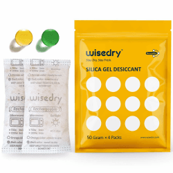 Wisedry Kieselgel-Beutel, [50 g x 4 Packungen] Trockenmittelbeutel in Lebensmittelqualität, mikrowellenschnell reaktivieren Kieselgel-Pakete, Feuchtigkeitsindikator und wiederverwendbar für Kleidung,