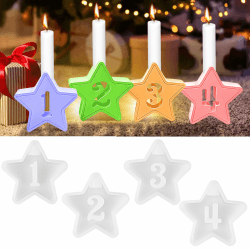 Stern Silikonform Kerzenhalter 4 Stück, Silikonform Zahlen 1-4 Gießform Kerzenhalter, Silikon Gießform Kerzenhalter, Silikonformen Gießformen Kerzenhalter Stern für DIY Weihnachten Deko