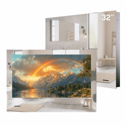 SYLVOX Spiegel Fernseher für Bad 32 Zoll, Wasserdichter IP66 Google TV 1080P | 60Hz| Hotspot & WiFi |500nit Unterstützung der Sprachsteuerung der Fernbedienung, 12V Smart TV für Hotel Gym Sauna