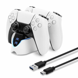 Mcbazel Ladestation Dockingstation für PS5 Controller,Dual Controller Joystick Ladeständer mit LED Lichtanzeige, Schnellladung, Kompatibel mit PS5 Dual Sense und PS5 Edge - Weiß