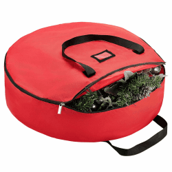 Aufbewahrungstasche für Kränze Girlanden 60cm, Weihnachtsbaum Aufbewahrung Tasche, Oxford Fabric Weihnachtskranz Tasche mit Sichtfenster, Weihnachtsgirlande Lagerbehälter für Weihnachten (60cm, Rot)