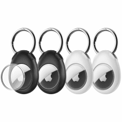 [4-Stück] AirTag Anhänger, AirTag Schlüsselanhänger Schutzhülle für Schlüssel, Tasche, und Haustier, Staubgeschützt Kratzfest Sturzsicher Feststoff Hülle für Apple Air Tag(Schwarz/Weiß)