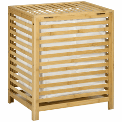 HOMCOM Wäschekorb Wäschetruhe 55L Wäschebox, Wäschesammler mit Deckel, Entnehmbarem Wäschesack, für Schlafzimmer, Bad, Bambus, 50 x 36 x 60 cm, Natur