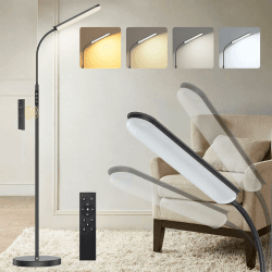 ANTENLICHT Stehlampe LED | Sofa stehlampe dimmbar mit Fernbedienung | 4 Farbtemperaturen & 4 Helligkeiten | 30 Min & 1 Stunden Timer | 15W Stehleuchte Schwarz für Schlafzimmer, Wohnzimmer, Büro