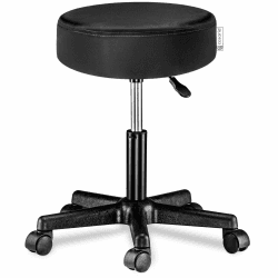 Casaria® Rollhocker Höhenverstellbar Schwarz 10cm Polsterung 46-60cm Sitzhöhe 360° Drehbar Ø35cm Rund Rollen Bürohocker Drehhocker Arbeitshocker Hocker