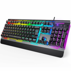 TECKNET RGB Gaming Tastatur für PC, Membran Tastatur mit 105 Tasten, Vollmetall-Pane, Handgelenkauflage,15-Zonen RGB Beleuchtung, 25 Anti-Ghosting-Tasten, Computer Keyboard, Deutsches Layout(QWERTZ)