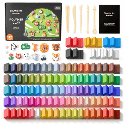 Shuttle Art Polymer Clay Set, 117 Stück Knete Set, Modelliermasse ofenhärtend, Ton Set mit 112 Backknete(je 10g) und 5 Polymer Clay Zubehör, Kinderknete, Modellierknete, Modelliermasse kinder