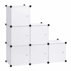 WOLTU Garderobenschrank DIY Kleiderschrank Regalsystem Steckregal Aufbewahrung Lagerregal Bücherregal mit Tür, 6 Fächer, Kunststoff, 96x30x96cm(BxTxH), Weiß
