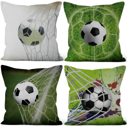 Aoihrraan 41x41cm 4er Set Dekorativ Fußballspiel Kissenbezug Das Tor Schießen Grün Gras Fußball Aufstellen Zierkissenbezug Quadratische Couchkissen Sport Junge Sofa Schlafzimmer Draussen Dekokissen
