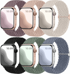 Maledan 6 Stück Geflochtenes Armband Kompatibel mit Apple Watch Armband 40mm 41mm 38mm 42mm Damen Herren, Elastisches Nylon Sport Solo Loop Ersatzband für iWatch SE Series 10 9 8 7 6 5 4 3 2 1 Ultra