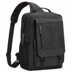 S-ZONE Herren 13-16 Inch Canvas Wasserdicht Laptop Rucksack Crossbody Sling Brusttasche Umhängetasche Lässiger Tagesrucksack L Schwarz