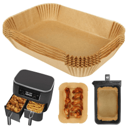 BYKITCHEN Backpapier für Ninja AF300EU Heißluftfritteuse, Air Fryer Zubehör, Airfryer Backpapier/Paper, kompatibel mit Ninja AF300EU AF400EU, Princess und anderen Dual Zone Air Fryer (50 Stück)