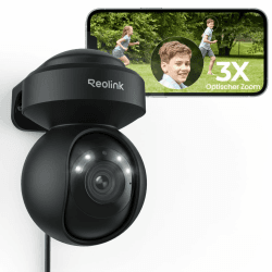 Reolink 4K PTZ Überwachungskamera Aussen WLAN, 3X Optischem Zoom, Auto-Tracking, 2,4/5GHz Wi-Fi, Person/Auto/Tiererkennung, Spotlights, 2-Wege-Audio, E1 Outdoor Pro Series (Schwarz)