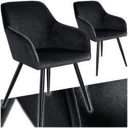 tectake® 2er Set moderner Esszimmer Stuhl, Esszimmerstühle mit Sitzfläche aus Samt, Armlehnstuhl, Sessel Wohnzimmer, gepolsterter Office Chair, Schminktisch Stuhl, gemütlicher Küchenstuhl - schwarz