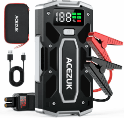 ACEZUK Starthilfe Powerbank 6000A (bis zu 8.0L Benzin und6.5L Diesel) Auto Starthilfe mit LED-Taschenlampe, großen Bildschirm, Jumper Bildschirm, Autobatterie Booster für SUV Motorrad Rasenmäher