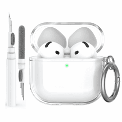 AhaStyle Transparent Hülle für Airpods 4 (2024) Mit Reinigungsstift [Anti-Yellowing] Weiche TPU-Schutzhülle für Apple AirPods 4. Generation Unterstützt USB-C-Ladegehäuse und Drahtloses Laden