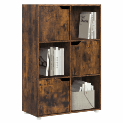 WOLTU Bücherregal Bücherschrank Standregal Aufbewahrungsregal Raumteiler Büroregal Aktenschrank, mit 3 Türen 6 Fächern, 59,6x91x29 cm, rustikales Braun, SK001vbn