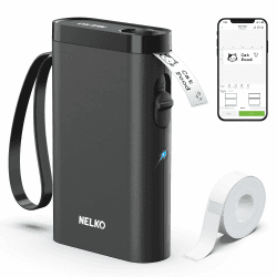 Nelko Etikettendrucker, Bluetooth P21 Selbstklebendes Etikettiergerät Tragbarer Beschriftungsgerät selbstklebend Labeldrucker, Kabelloser, Mini Label Printer mit iOS Android,Für, Schwarz 1 Pack