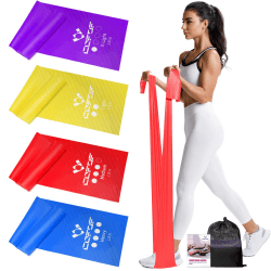 COFOF Fitnessbänder 4er-Set, Gymnastikband mit 4 Widerstandsstufen, Fitnessband mit Tragetasche & Übungsanleitung Geliefert Ideal für Yoga, Pilates, Krafttraining, Physiotherapie