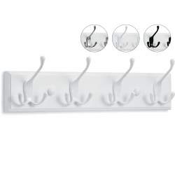 LARHN Garderobenhaken Weiß - Garderobenleiste Weiß mit 4 Haken - 42 cm - Kleiderhaken Wand - Wandgarderobe für Flure, Garderoben, Schlafzimmer und Badezimmer