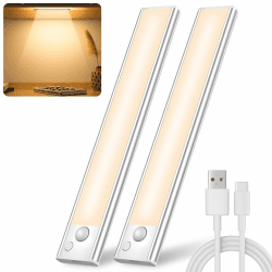 JEKEMORYE Schrankbeleuchtung Unterbauleuchte Küche Led Bewegungsmelder - 20CM Warmweiß Kabellos Unterschrank Lichtleiste mit USB Aufladbar Akku Unterbau
