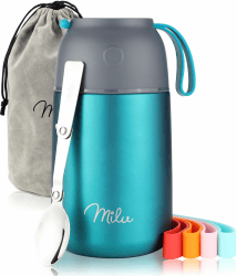 Milu® Thermobehälter 450, 650ml | Edelstahl Warmhaltebehälter | Essensbehälter | Speisegefäß Babynahrung | Essen warmhalten Behälter | Thermo Lunchbox | Müsli to go | Grün, 650ml