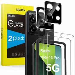 SPARIN für Xiaomi Redmi Note 13 Pro 5G Panzer Schutz Glas, 2 Displayschutzfolie und 2 Kamera Schutzfolie, 9H Härte, Anti-Kratzen