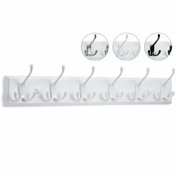 LARHN Garderobenhaken Weiß - Garderobenleiste Weiß mit 6 Haken - 59 cm - Kleiderhaken Wand - Wandgarderobe für Flure, Garderoben, Schlafzimmer und Badezimmer