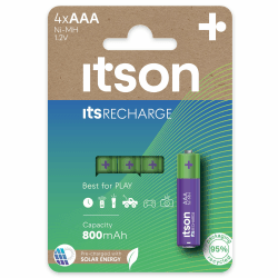 ITSON, Akkus AAA, 4 Stück, Kapazität mit min. 800 mAh, Verpackung 95% recycelt, Made in Japan, am besten für Fernbedienungen, Taschenlampen, Uhren
