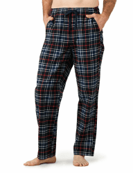 LAPASA Herren Fleece Pyjamahose Relaxed Fit Lounge Hose M128 XS Wärmer: Baumwollflanell Baumwollflanell: Navy Blau + Rot Feines Gitter