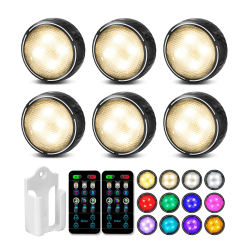 Schrankbeleuchtung Unterbauleuchte Küche ohne Kabel (16 Farben, Timer, und Memoryfunktion) dimmbare mit Tap Control und Fernbedienung - LED Beleuchtung mit Klebepads(6er Pack Schwarz)