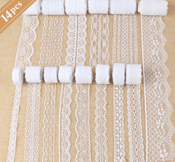 ABSOFINE Spitzenband, 42M Weiss Beige Vintage Set Gesamt 14 Rolls Zum Nähen für Hochzeit Tischdeko Basteln Geschenkband