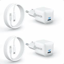 USB C Ladegerät 20W, Anker 511 Ladegerät (Nano), PIQ 3.0 kompaktes Schnellladegeräte + 2 180cm USB C auf USB C Kabel, iPad Ladegerät für iPhone 16/15/iPad Pro (Doppelset, 2X Netzteil & 2 Kabel)