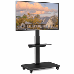 TV Ständer Rollbar Fernsehständer Bodenständer, RFIVER TV Rollwagen Wagen mit Rollen für 26-65 Zoll Fernseher - Fernseh Stand Hoehenverstellbar Hoch Mobile Drehbar Schwarz | Max 35KG Vesa 400x400 mm