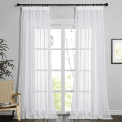 PONY DANCE Vorhänge für Schienensystem Stores Gardinen mit Kräuselband Weiß 2er Set H 245 x B 140 cm Gardinen Weiss Transparent Leinenoptik Vorhang Durchlässig Curtains for Living Room
