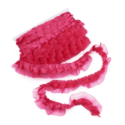 PandaHall Satin-Organza-Spitzenborte, 2-lagig, gerafft, Chiffonband, 4,8 cm, tiefrosa, plissierte Einfassung, Stoff zum Nähen, bestickte Applikation, Hochzeit, Party, Dekoration, 21,8 m