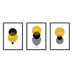 Nacnic Geometrische Poster 3-er Set. Nordischer Stil Wanddeko Abbildung von abstrakten Sonnenfinsternissen im Schwarz- und Gelbtönen. Verschiedene Skandinavische Stil Bilder ohne Rahmen. Größe A3.