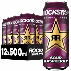 Rockstar Energy Drink Sour Raspberry - Saures, koffeinhaltiges Erfrischungsgetränk für den Energie Kick, EINWEG (12 x 500ml) (Verpackungsdesign kann abweichen)