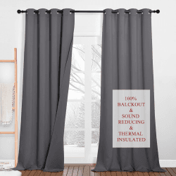 PONY DANCE Schallschutz Vorhang mit Abnehmbarem Filzfutter 2er Set H 240 x B 132 cm Dreilagige Verdunklungsvorhänge mit Ösen Dicke und Schwere Vorhänge Kälteschutz Thermovorhang, Grau H240 x B132 cm (2er Pack) Dreilagig | Grau 2