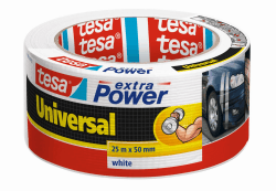 tesa extra Power Universal Gewebeband - Gewebeverstärktes Ductape zum Reparieren, Befestigen, Bündeln, Verstärken oder Abdichten - Weiß - 25 m x 50 mm