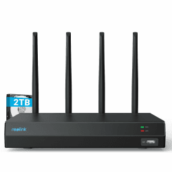 Reolink 4K 12CH WLAN NVR mit Wi-Fi 6, Integrierte 2TB HDD, 2,4/5GHz WiFi, Für Reolink WLAN-&Akku-Kameras(außer 4G Kameras), Keine PoE-Ports, Überwachungssystem, 24/7 Aufzeichnung, RLN12W(Schwarz)