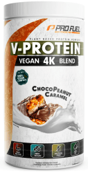 Vegan Protein Pulver CHOCO PEANUT CARAMEL 750g – V-PROTEIN 4K Blend - Unglaublich lecker & cremig - Aus Sonnenblumen, Soja, Hanfsamen & Kürbiskernen - Pflanzliches Eiweißpulver mit 74% Eiweiß