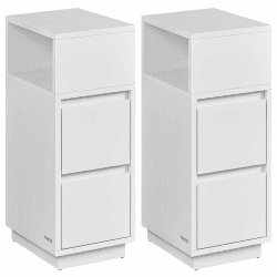 VASAGLE Nachttisch 2er Set, schmal, Beistelltisch mit 2 Schubladen, offenes Fach nach Links oder rechts flexibel montierbar, für Schlafzimmer, Wohnzimmer, wolkenweiß LET856W01
