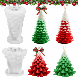 2 Stück Silikonform Weihnachten, Weihnachtsbaum Kerzenformen zum Gießen, Silikonformen Gießform Weihnachten, Kerzenform für DIY Duftkerze, Weihnachten Handwerk Ornamente