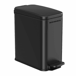 SONGMICS Kosmetikeimer, 10 Liter, Mülleimer Bad, mit Deckel, Tretmülleimer, Abfalleimer klein, schmal für kleine Räume, Stahl, Softclose, schwarz LTB561B10